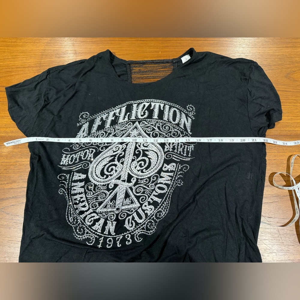 Women's Affliction Death Spade Rhinestone Thrashed Back Bling Tee Oversized S - Picture 5 of 7